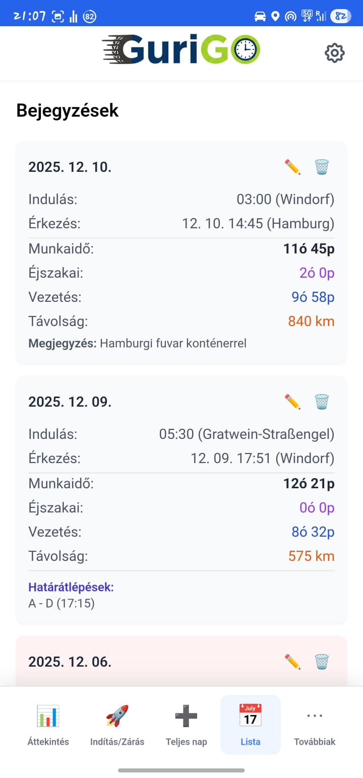 Műszak befejezése és pihenő rögzítése a GuriGO-ban