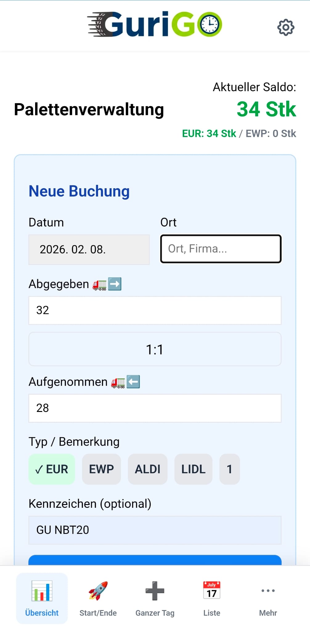 Arbeitstag starten in GuriGO
