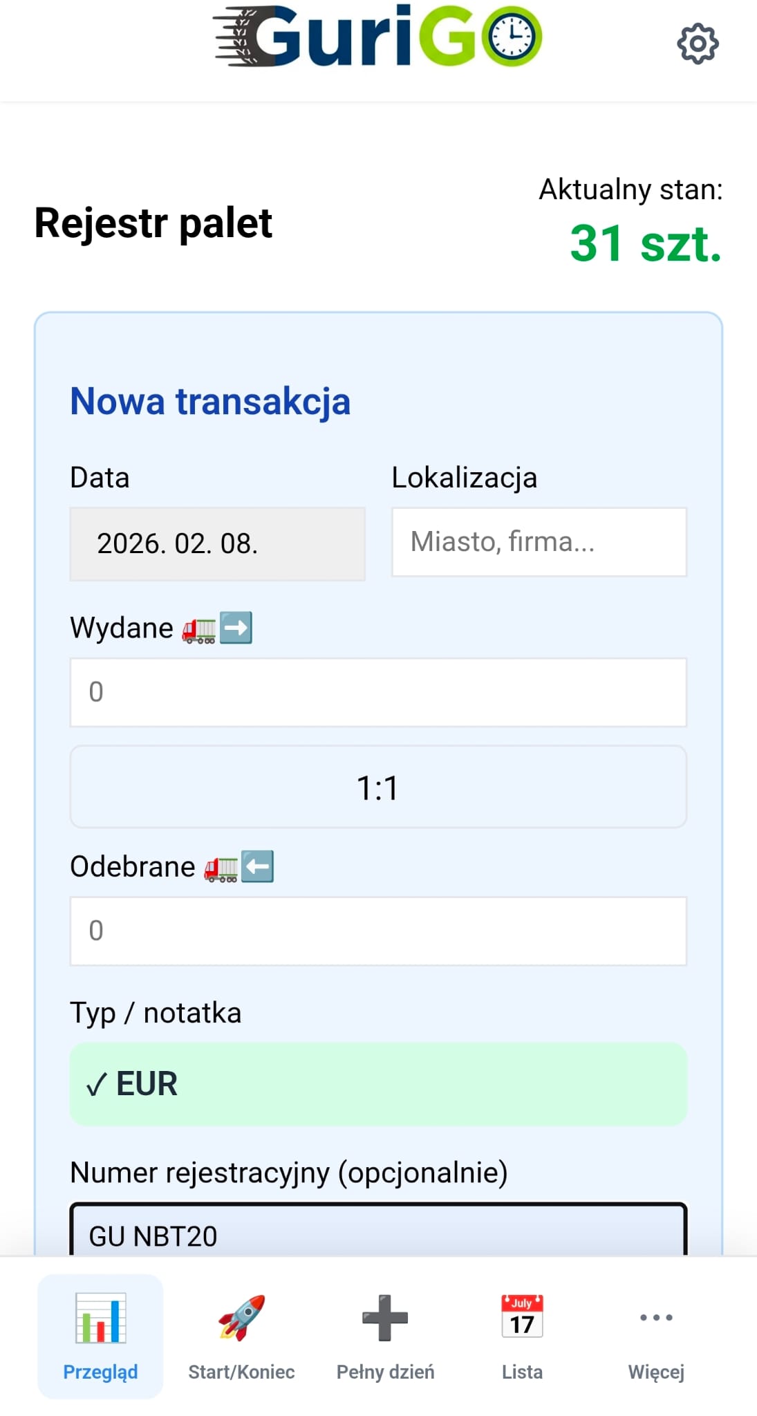 Rozpoczęcie dnia pracy w GuriGO